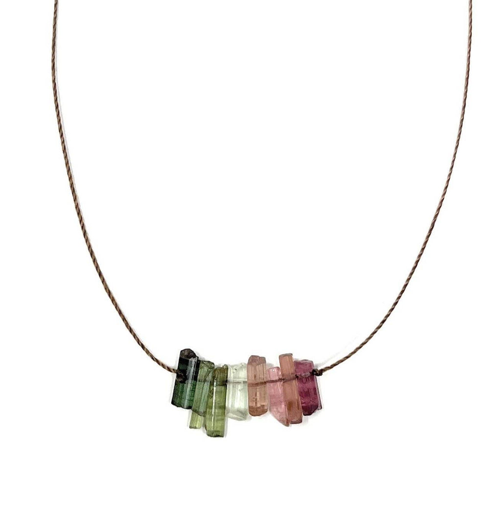 Multi Tourmaline Stick Bar Necklace: 18"