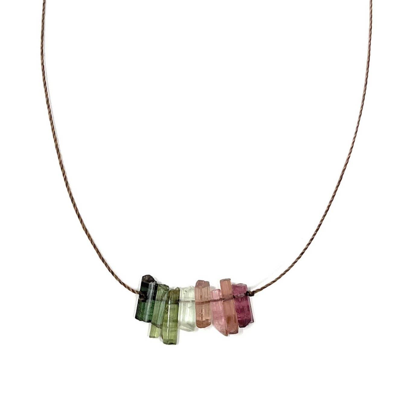 Multi Tourmaline Stick Bar Necklace: 18"