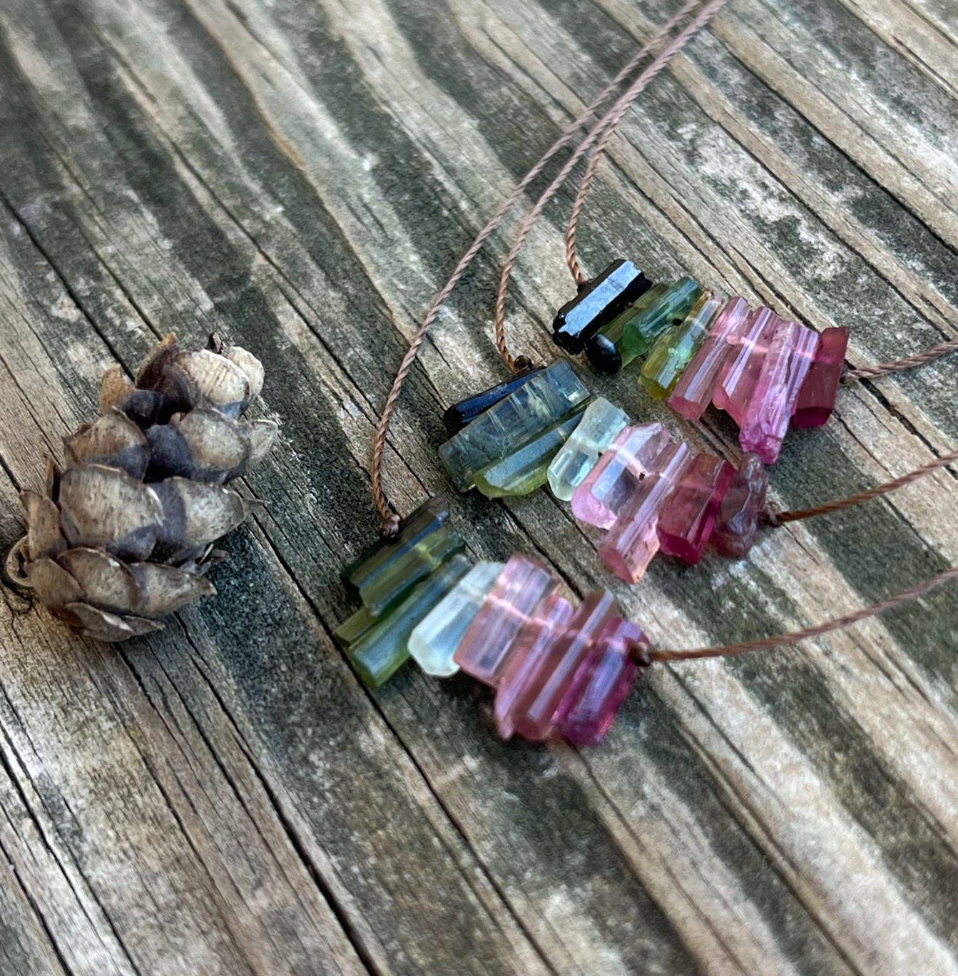 Multi Tourmaline Stick Bar Necklace: 18"