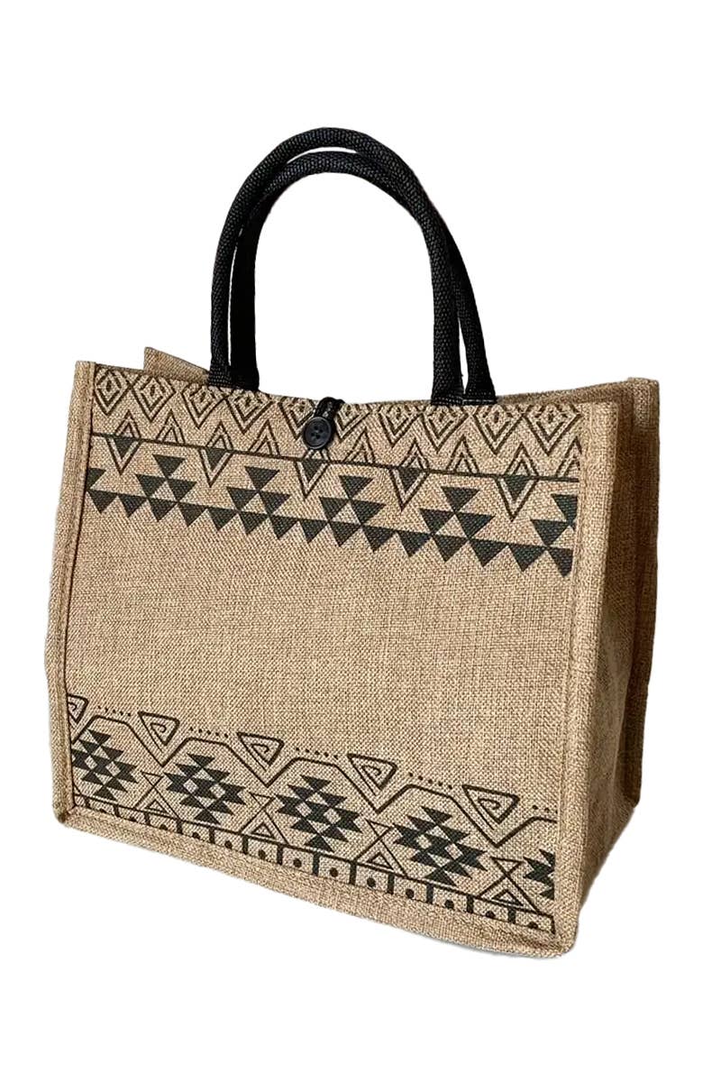 Assorted Boho Tribal Print Burlap Box Tote Beach Bag
