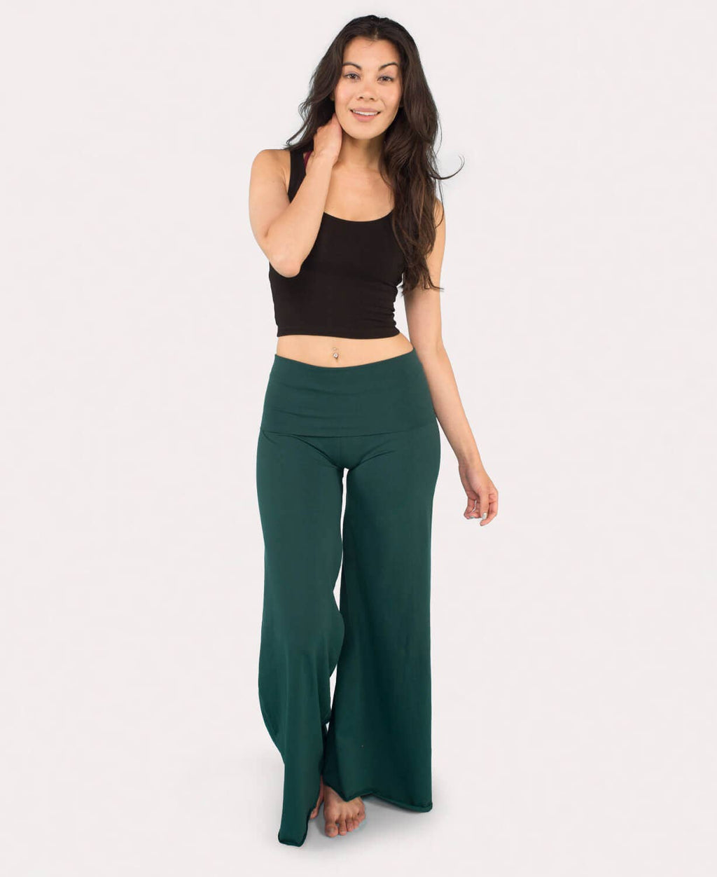 Organic Roll-Top Flowy Pants - Dark Teal