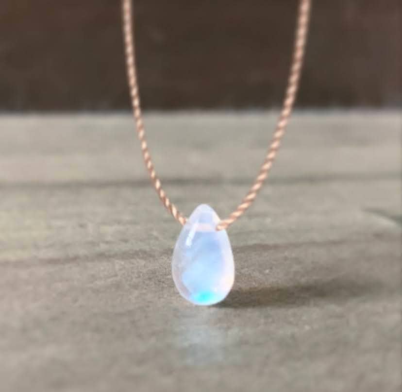 Moonstone Smooth Small Teardrop Necklace: 18"
