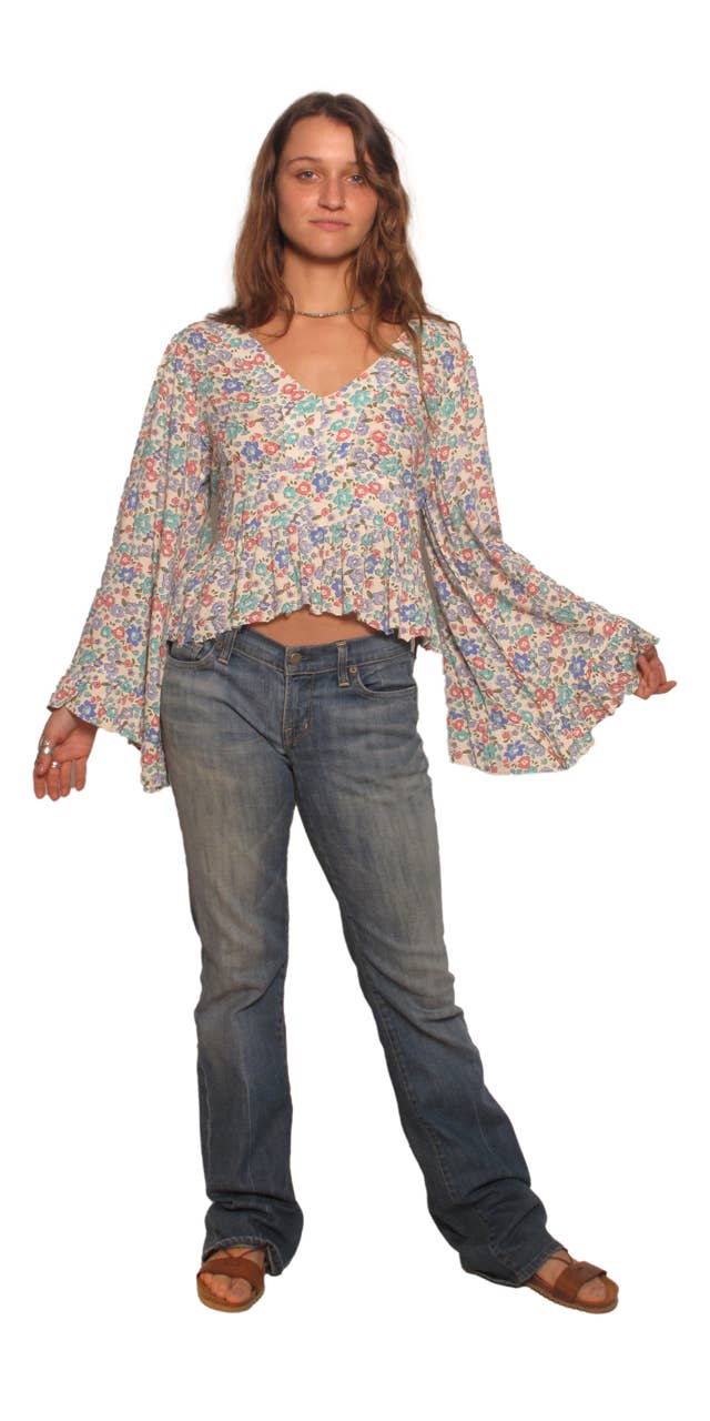 Assorted Print Belle Sleeve Tie Back Blouse